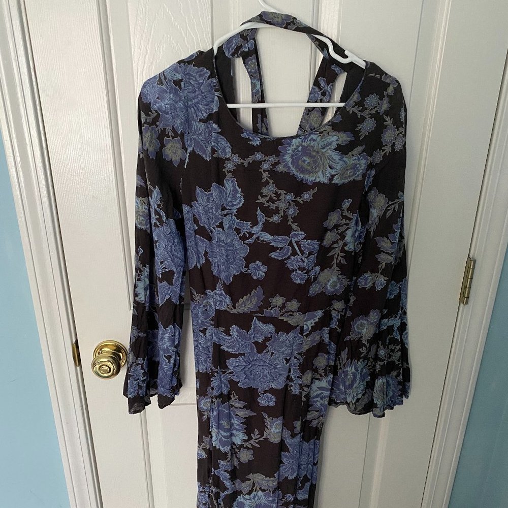 Free People Blue Black Purple Floral Maxi Dress